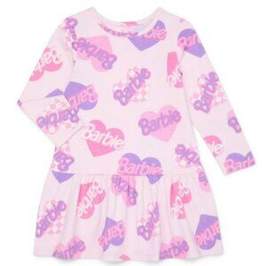 NWT. BARBIE Toddler Girl Dress with Logo Allover Print